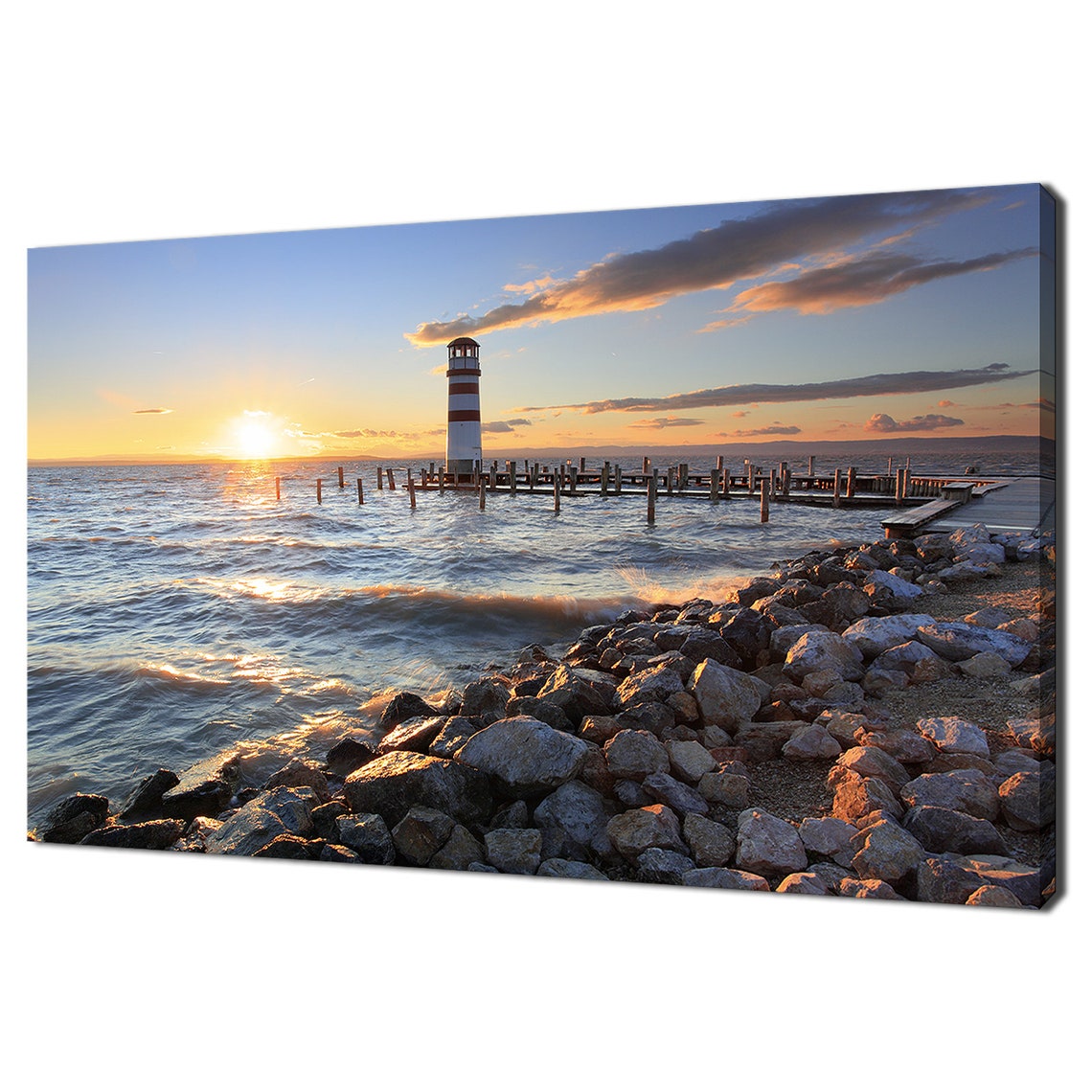 Lighthouse At Lake Neusiedl At Sunset Modern Design Home Decor Print Wall Art Picture
