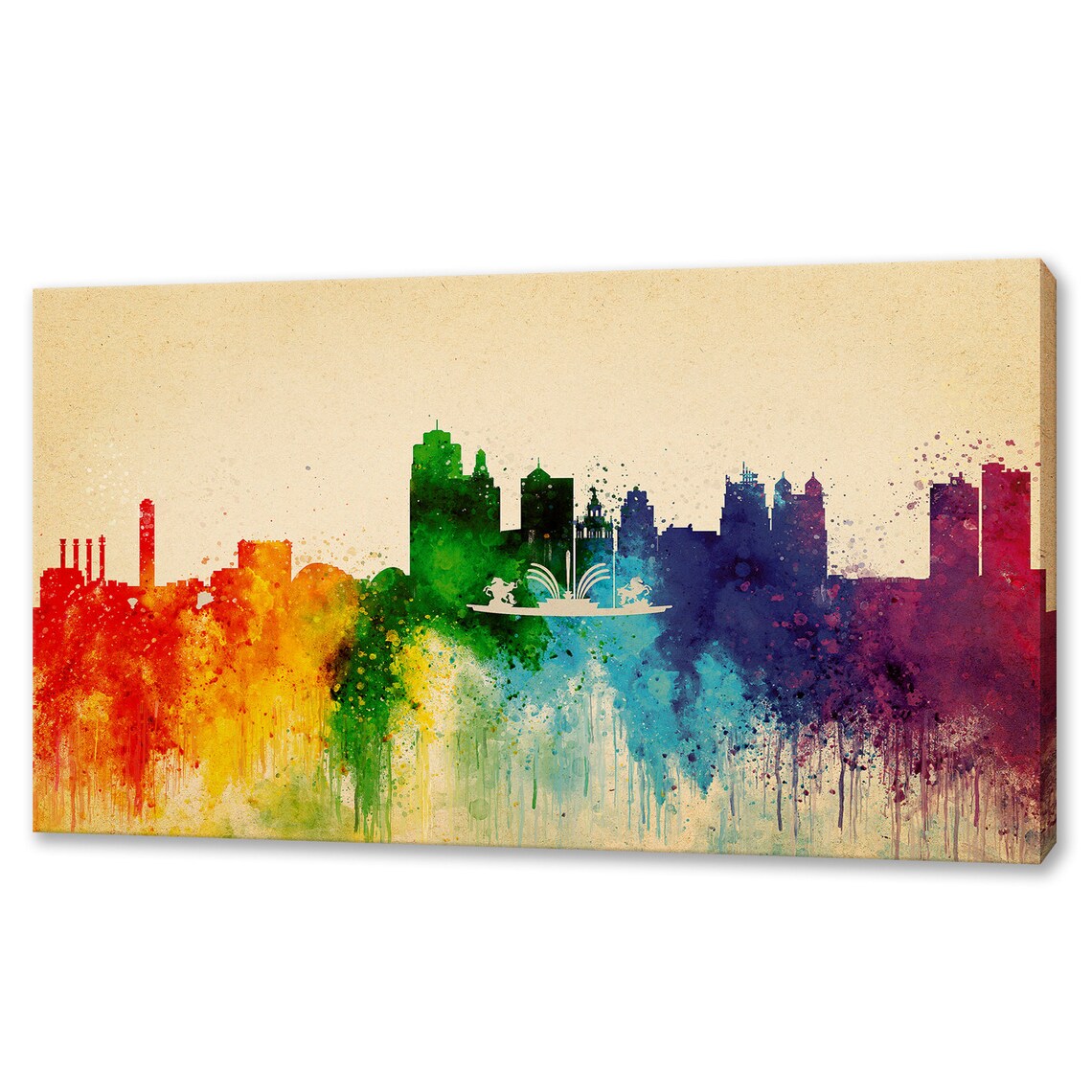 Kansas City Missouri Rainbow Skyline Watercolor Dripping Paint Poster