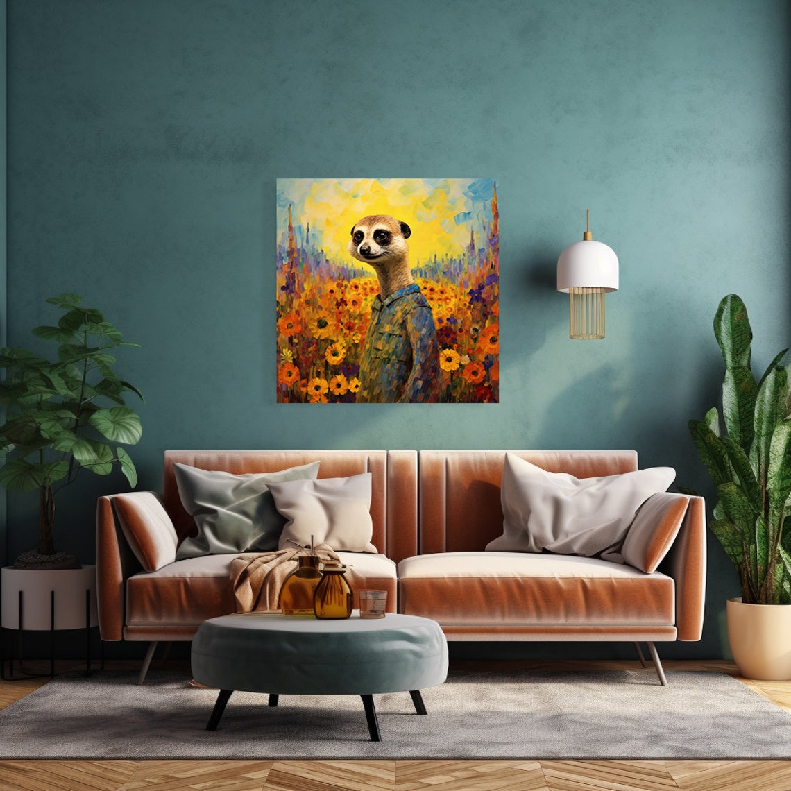 Meerkat Wearing Shirt Animal Print Gift For Meerkat Lover Colourful Meerkat Portrait Painting Print Meerkat Pet Wall Art - Image 3