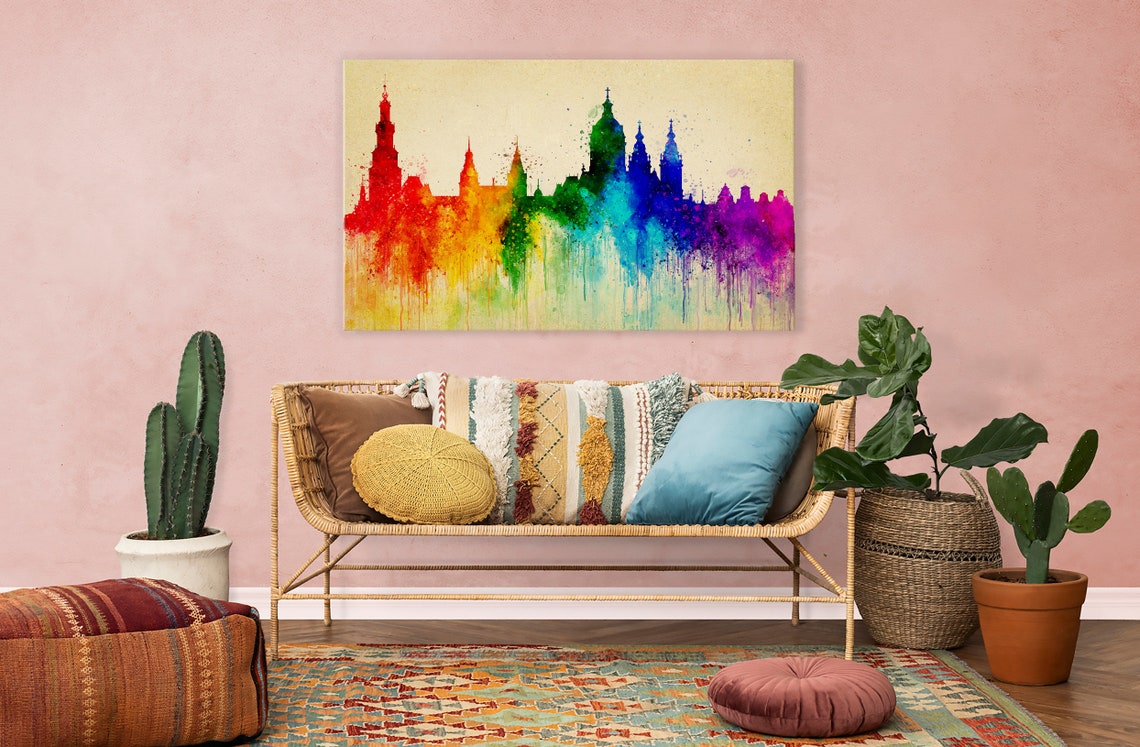 Amsterdam Skyline Rainbow Watercolor Landmarks Dutch City Poster - Image 2