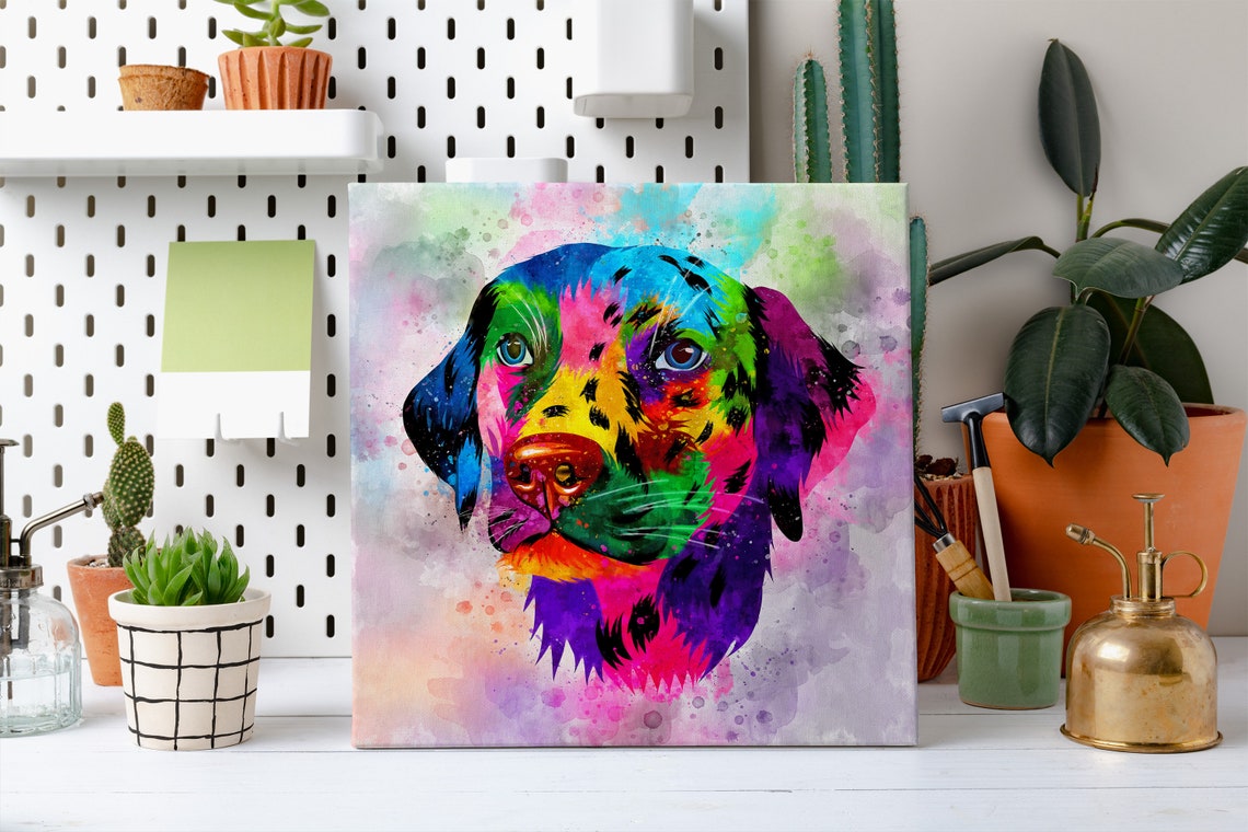 Dalmatian Dog Rainbow Watercolor Front Portrait Head Wall Art - Image 2