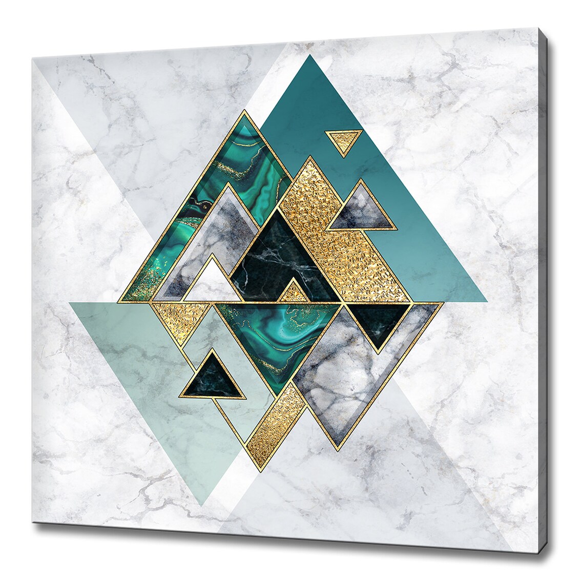Marble Malachite Green Triangles Minimalist Art Print