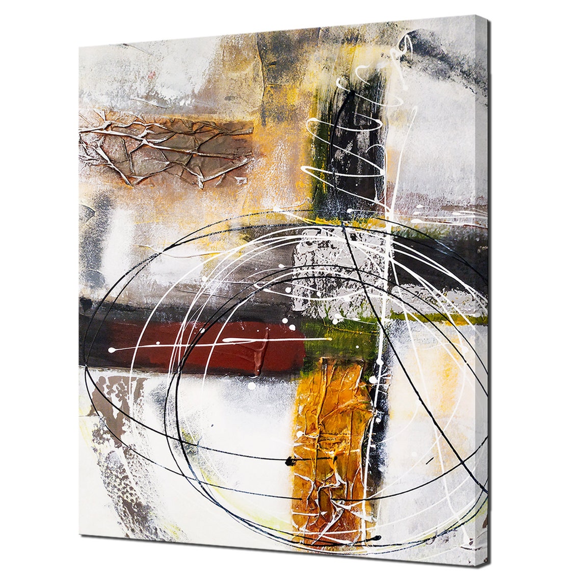 Abstract Textured Painting Black White Orange Gold Modern Wall Art