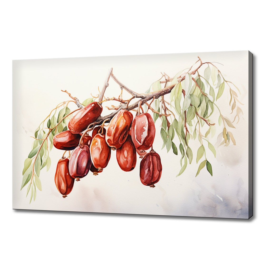 Ripe Red Dates Hanging On Tree Branch Watercolour Kitchen Wall Art