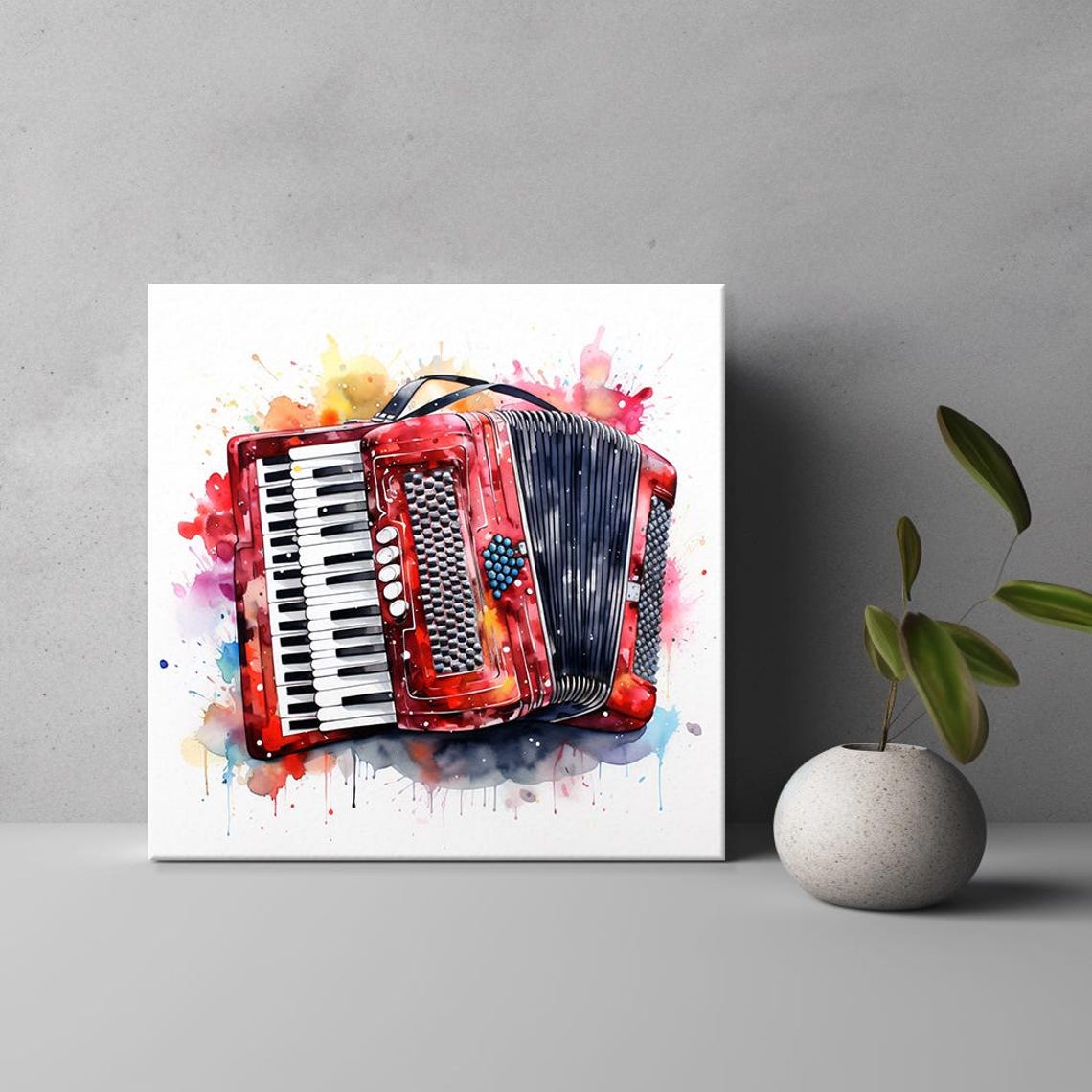 Red Accordion Watercolor Splash Folk Instrument Music Art Poster - Image 3