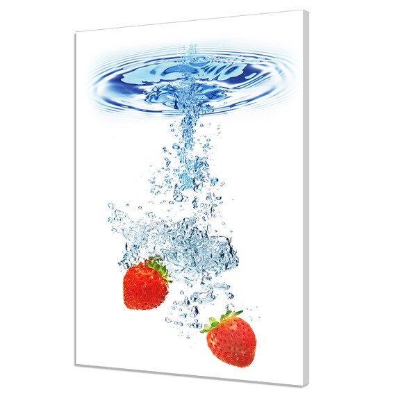 Red Strawberries Water Splash Fruit Kitchen Modern Design Home Decor Print Wall Art Picture Wall Hanging