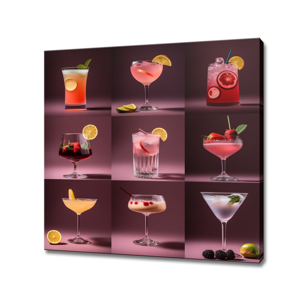 Pink Red Cocktail Collage Glasses Home Bar Kitchen Wall Art Poster