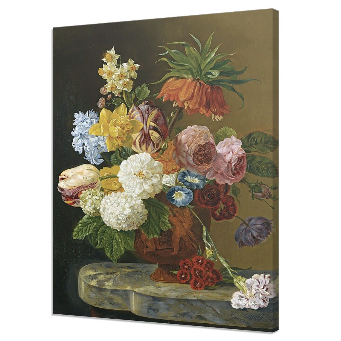 Vintage Floral Still Life With Tulips Roses And Peonies In Urn Poster