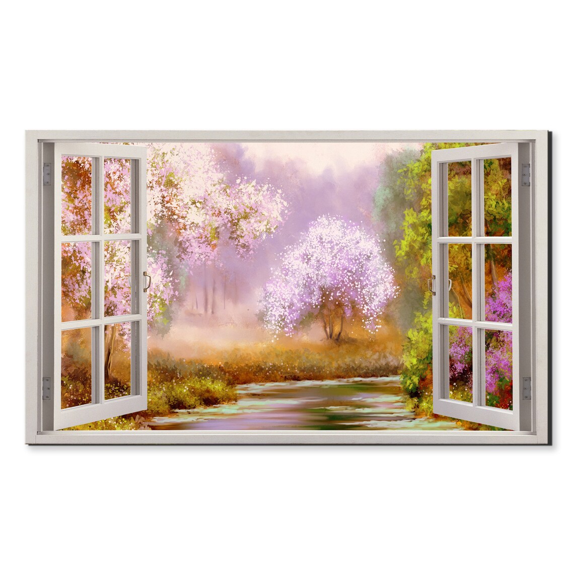 Spring Landscape Pink Tree, Modern Window View Art Print