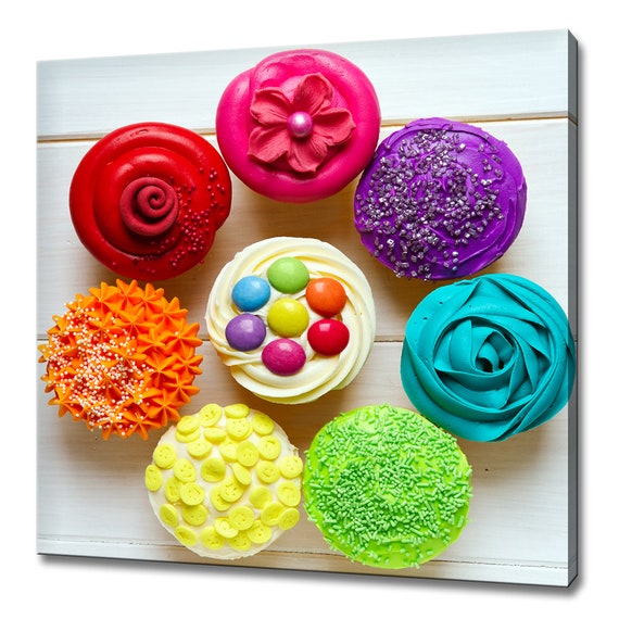 Colourful Rainbow Sweet Cupcakes Kitchen Modern Design Home Decor Print Wall Art Picture