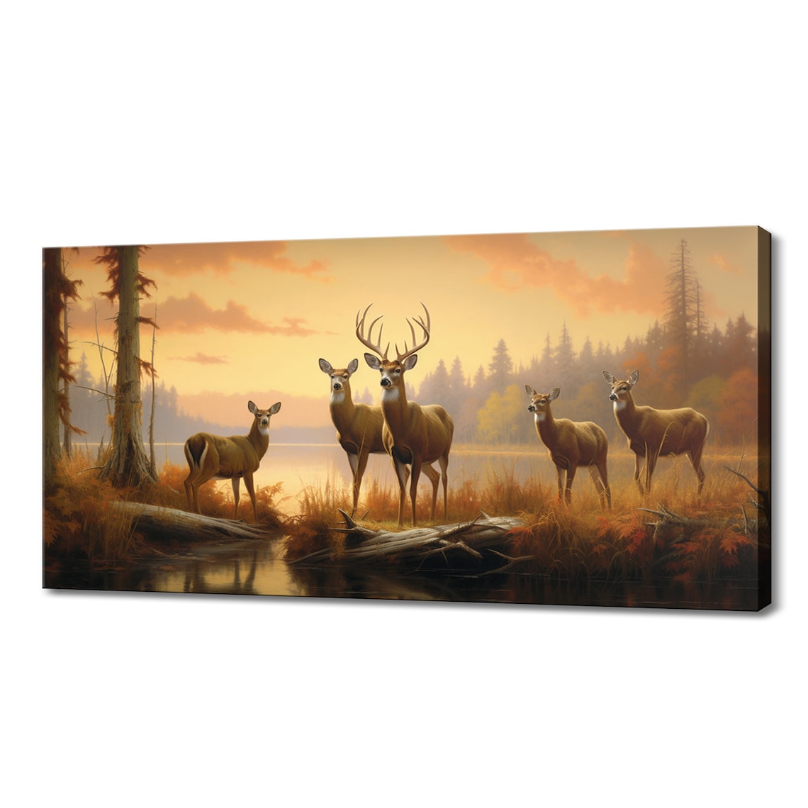 Deer Stag Family at Sunset Wildlife Art Print