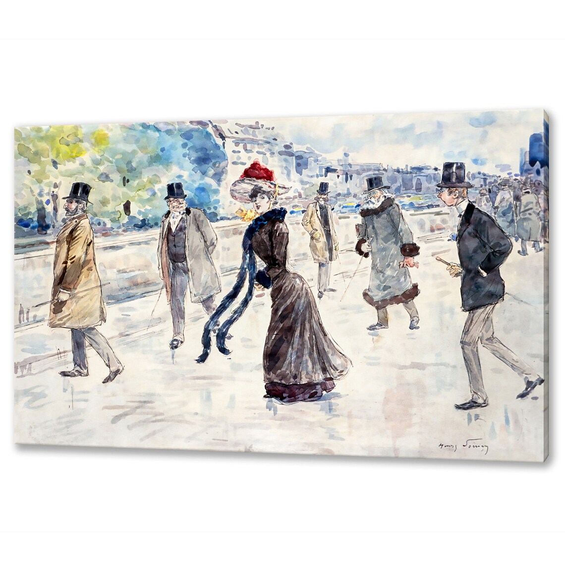 Along the Seine by Henry Somm Belle Epoque Paris Watercolor Print