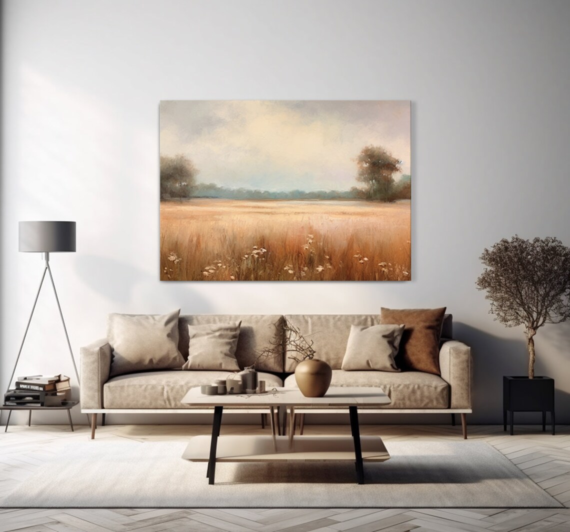 Golden Meadow Wildflowers At Dawn Soft Hazy Pastoral Landscape Poster - Image 4