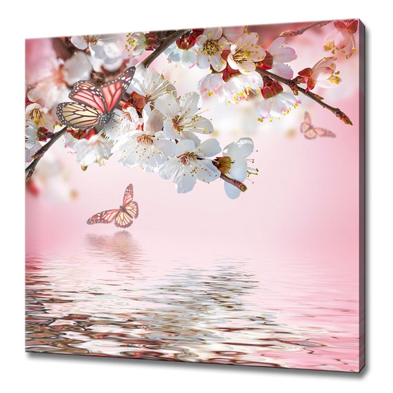 Beautiful Apricot Flowers Butterflies Pink Modern Design Home Decor Print Wall Art Picture