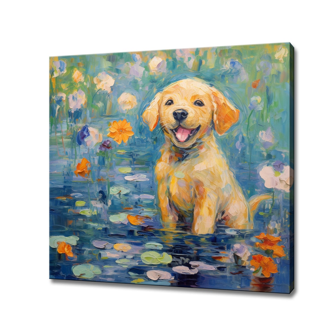 Labrador Puppy Dog In The Pond Animal Print Gift For Labrador Dog Lover Colourful Dog Portrait Painting Print Dog Pet Wall Art