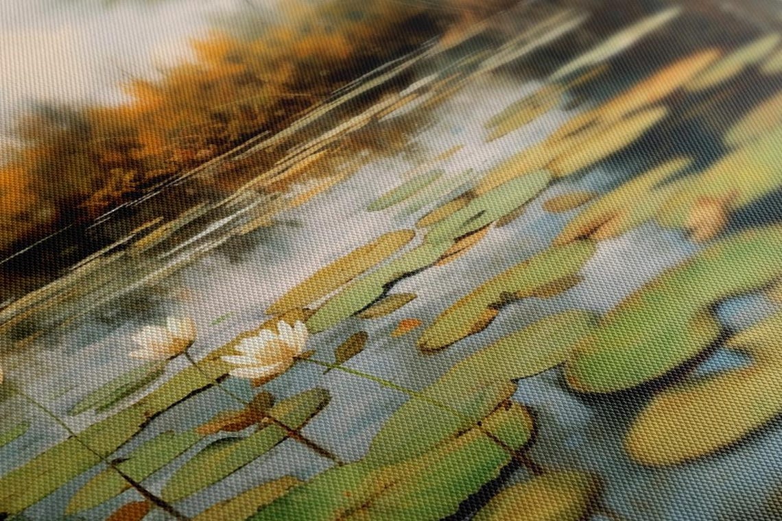 White Water Lilies Pond Reflections Autumn Woodland Vintage Poster - Image 2