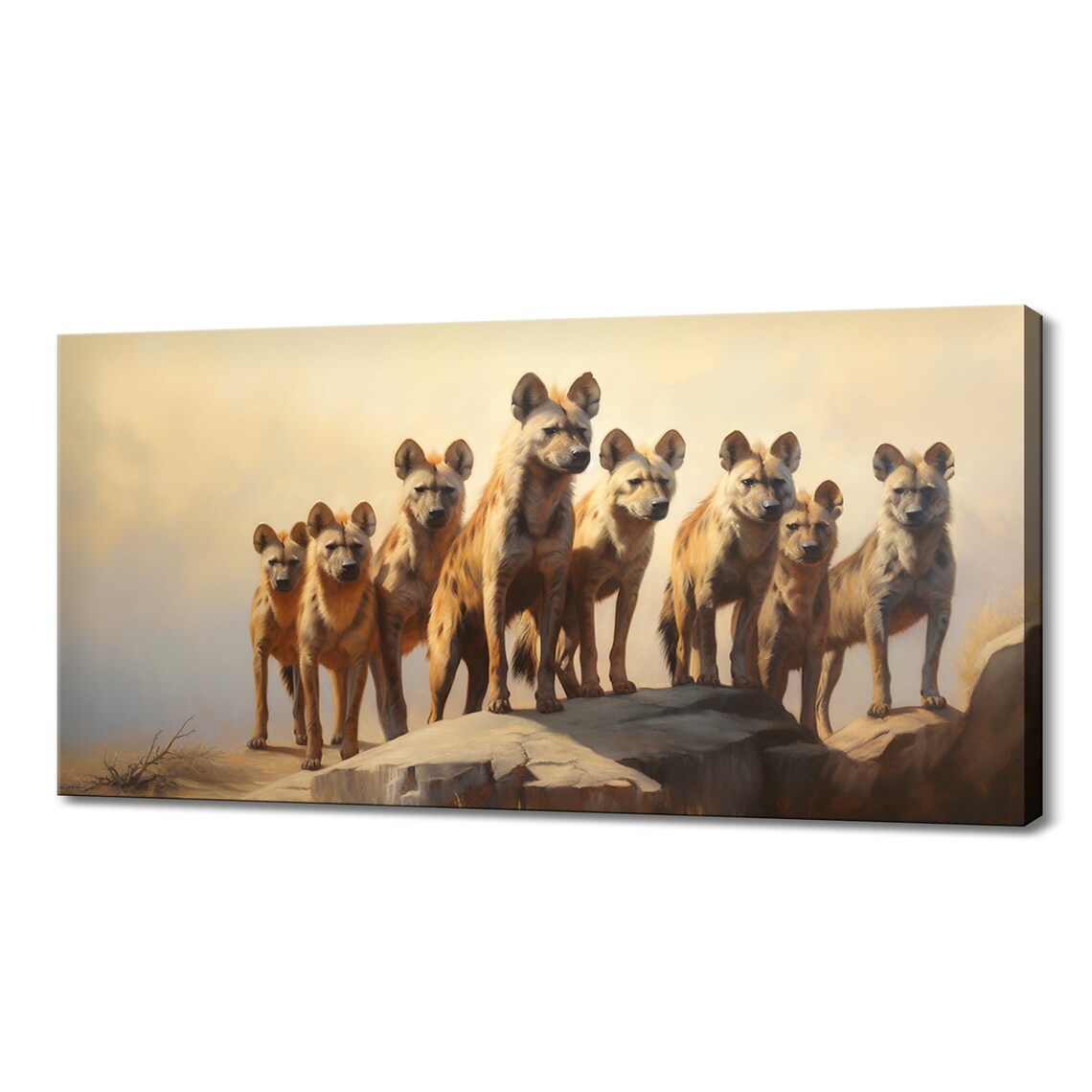 Spotted Hyena Clan Rocky Outcrop Golden Light Painted African Wildlife Poster