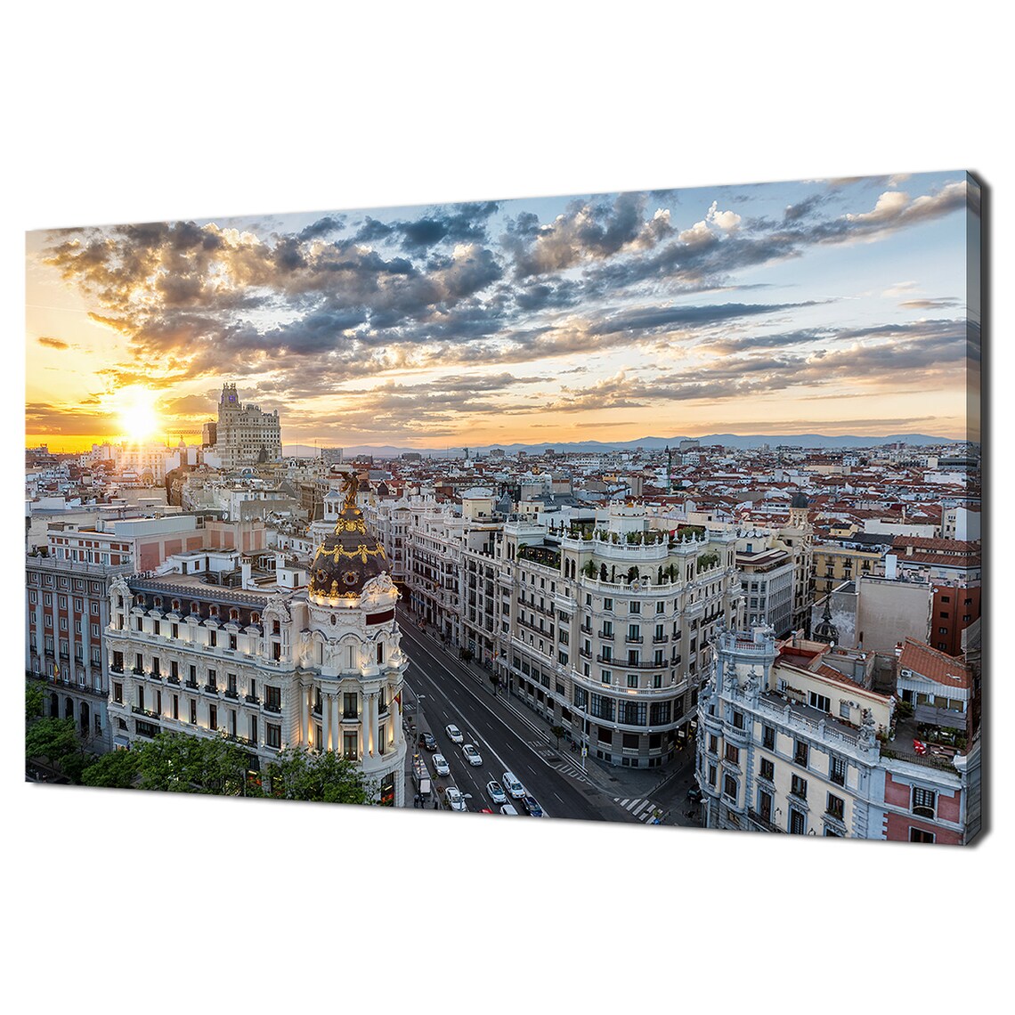 Madrid Spain Gran Via Cityscape Sunset Aerial Panorama Travel Poster