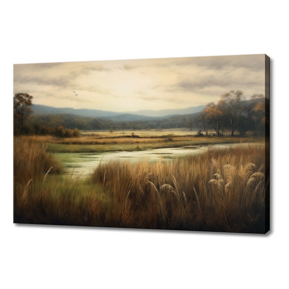 Vintage Landscape Meadow Field Countryside Painting Style Print Farmhouse Decor Art Nature Picture Wall Hanging Fine Art Print