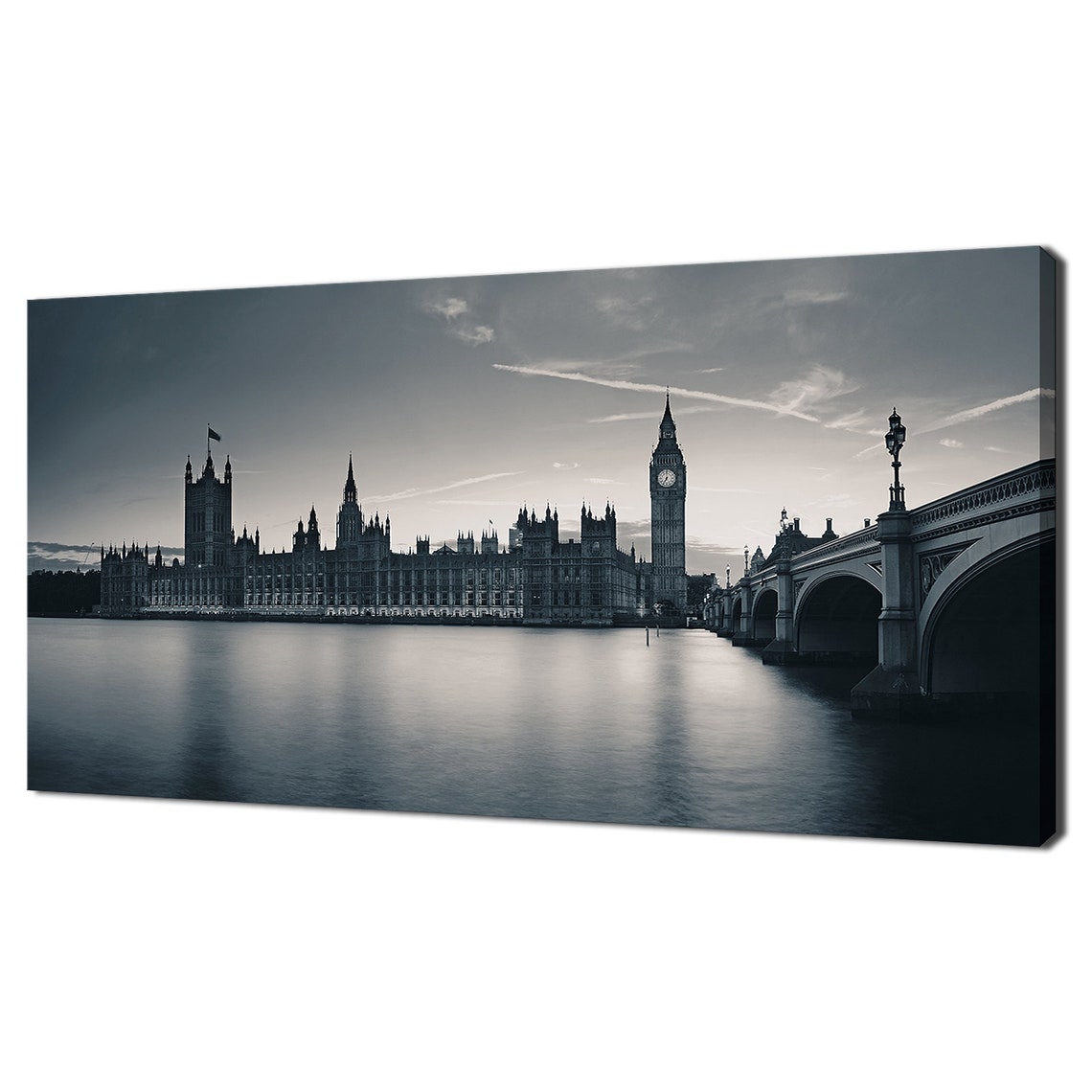 London Parliament Big Ben Panorama Black And White Night Poster