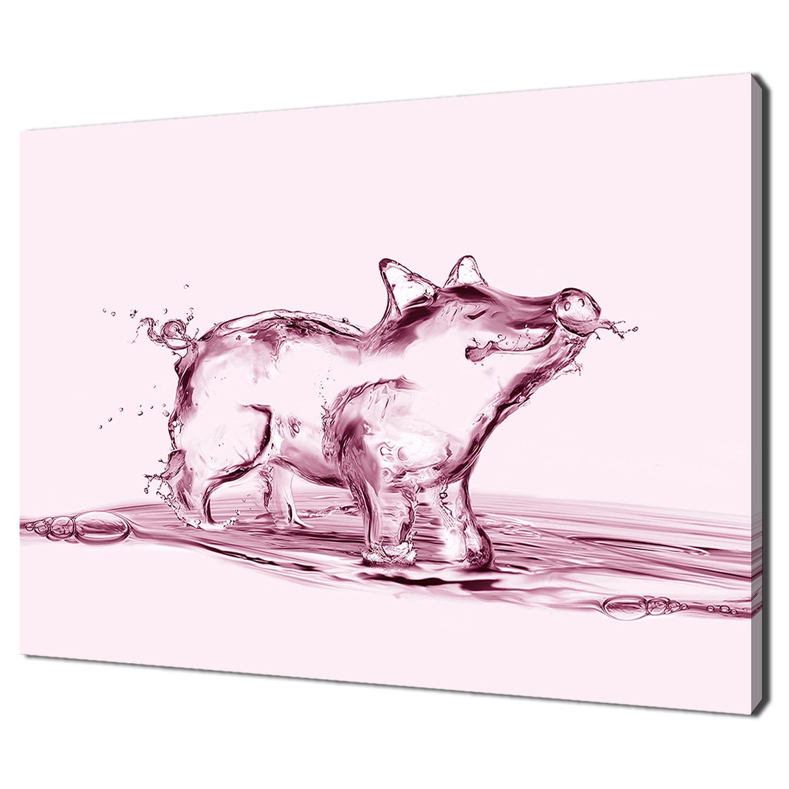 Pink Water Splash Pig Made Of Water Modern Fun Kitchen Wall Art Print
