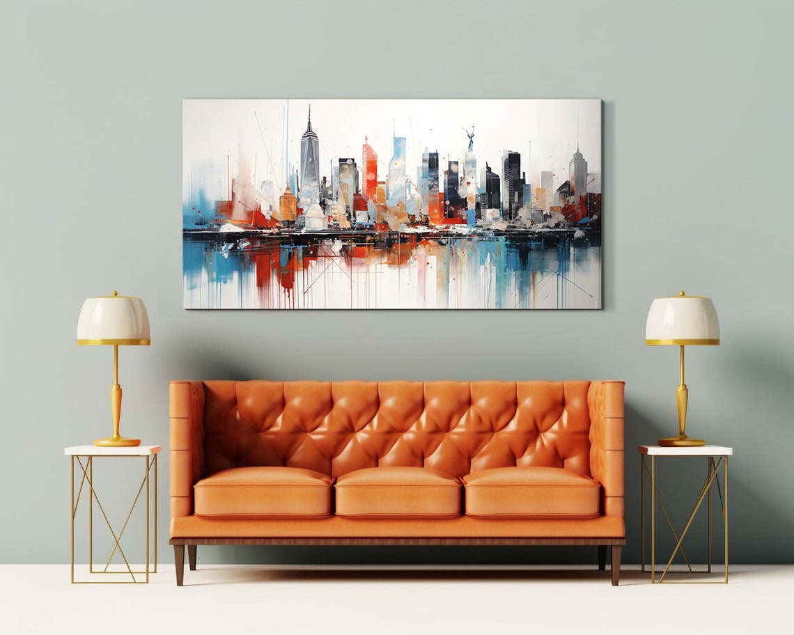 New York Skyline Watercolor Painting Colorful Abstract City Poster - Image 2