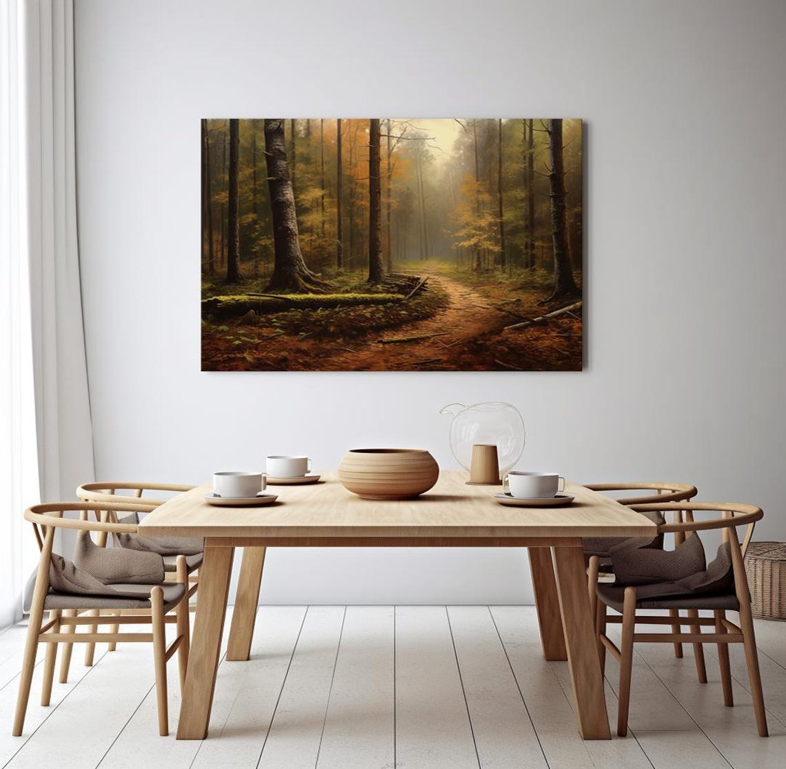 Autumn Pine Forest Path Misty Golden Woodland Vintage Landscape Poster - Image 4