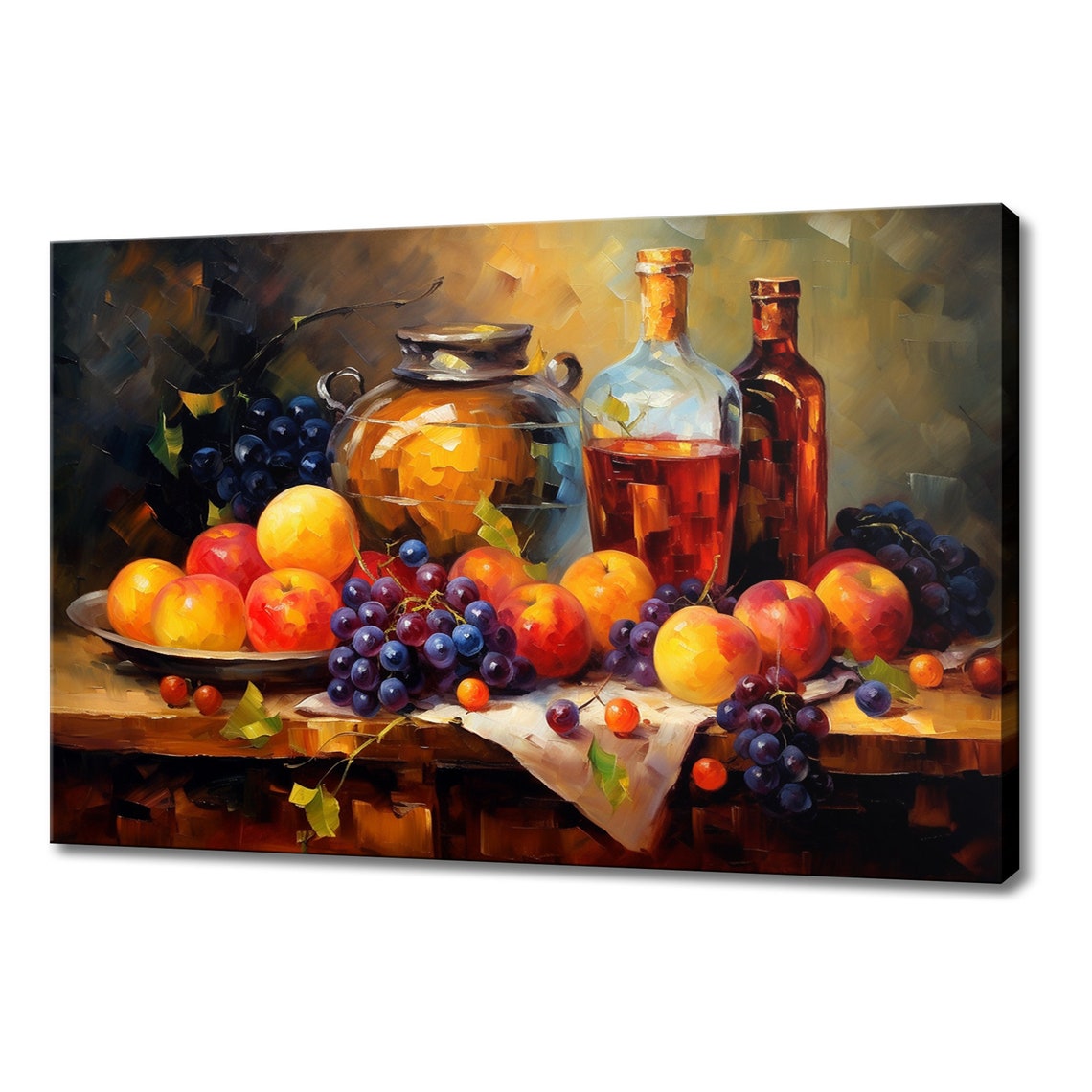 Vintage Still Life Fruits Wine Colourful Painting Style Print Farmhouse Decor Art Nature Picture Wall Hanging Fine Art Print