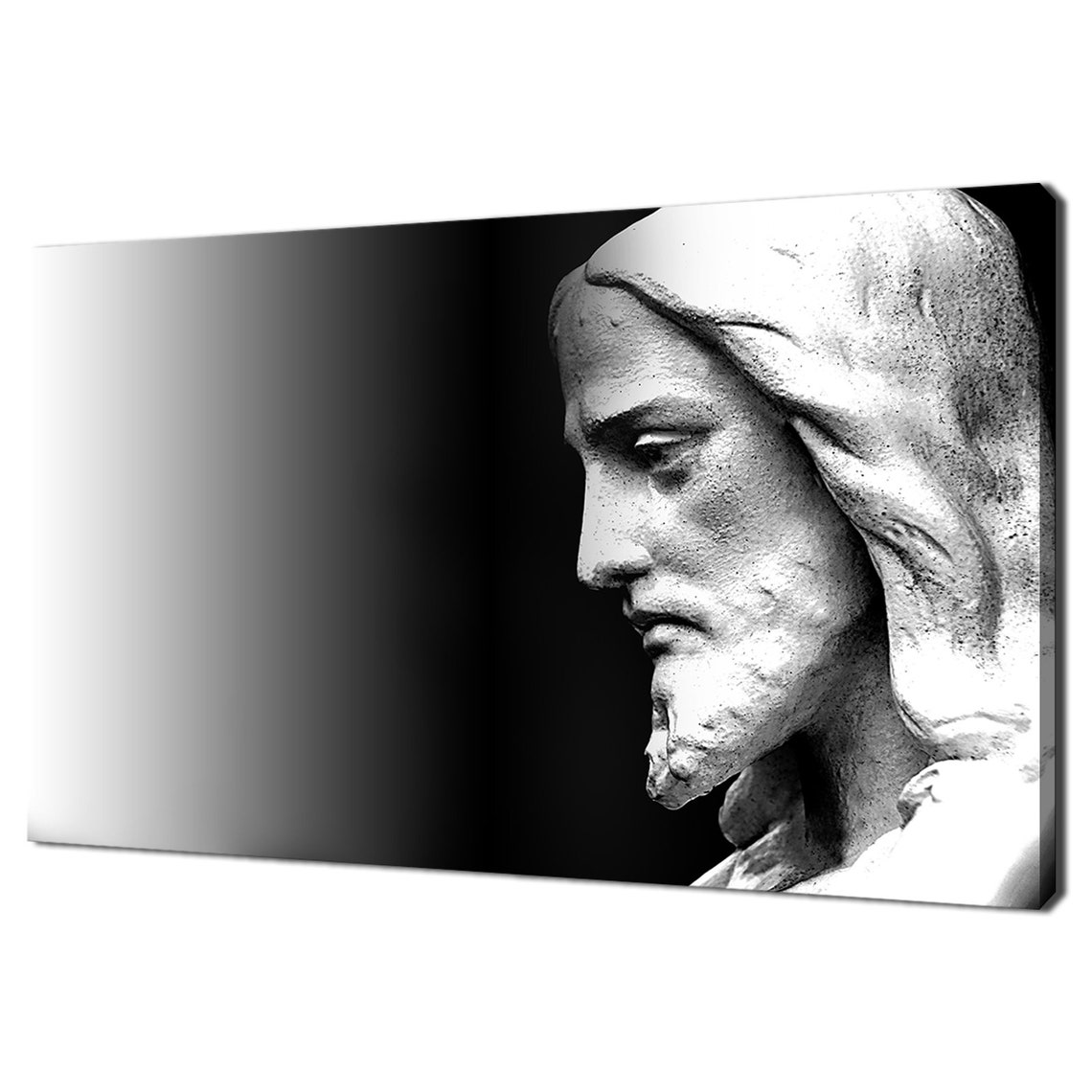 Jesus Christ Stone Statue Face Black White Religious Faith Poster
