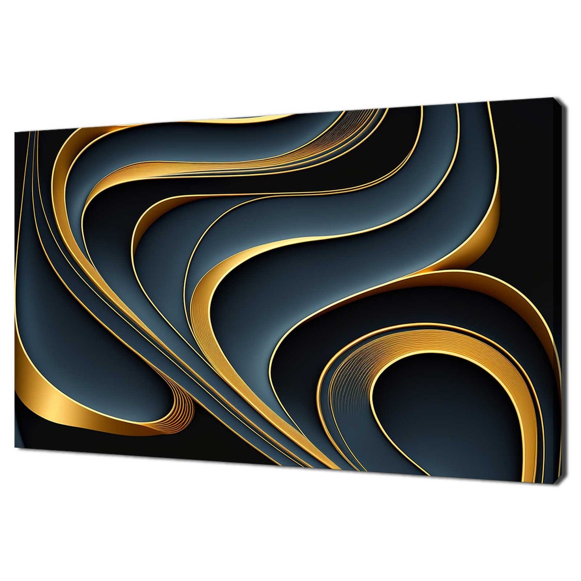 Black and Gold Flowing Waves Luxurious Modern Abstract Wall Art Poster
