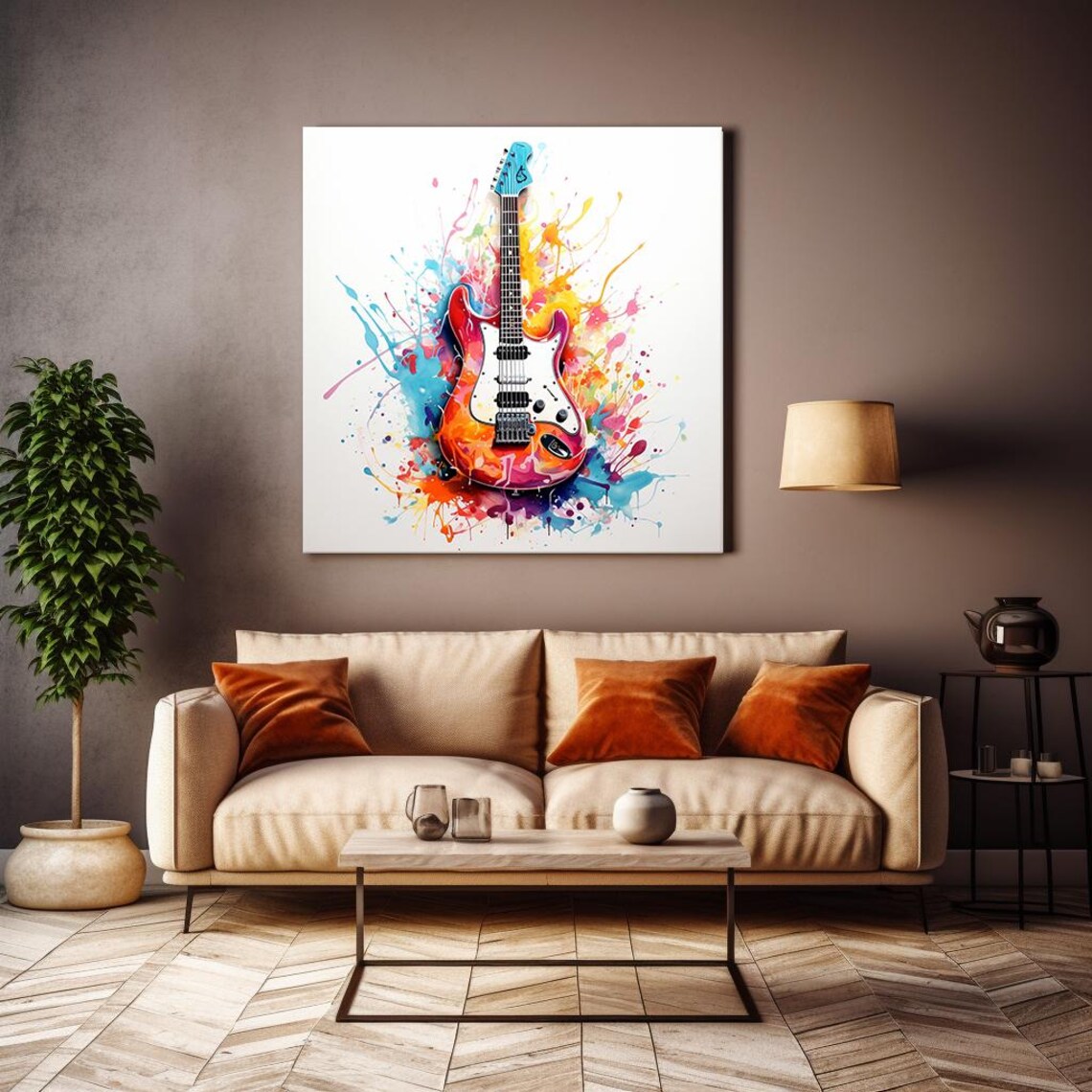 Electric Guitar Colorful Splash Watercolor Red Rock Music Poster - Image 4