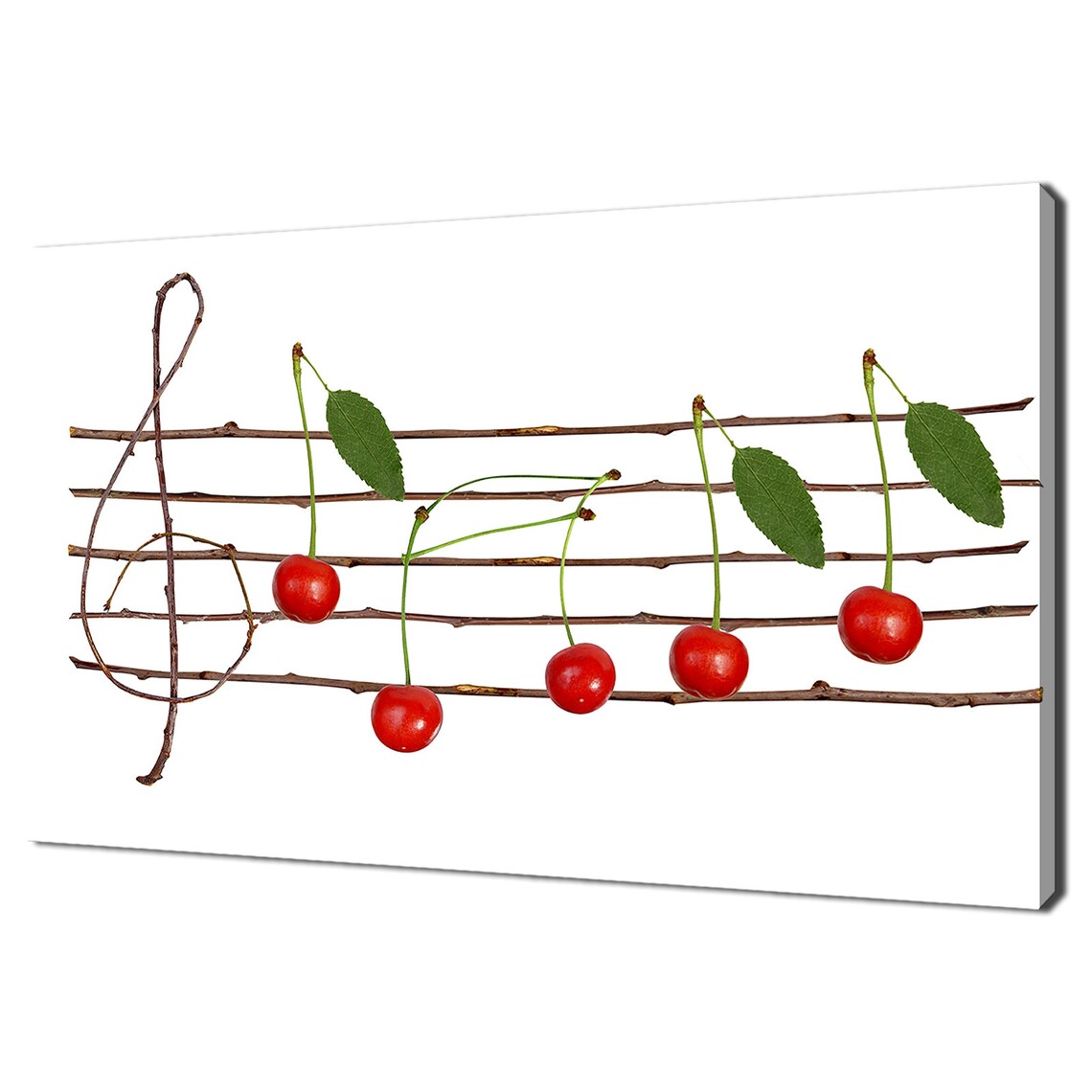 Red Cherries Musical Notes Twig Staff Treble Clef Creative Kitchen Wall Art