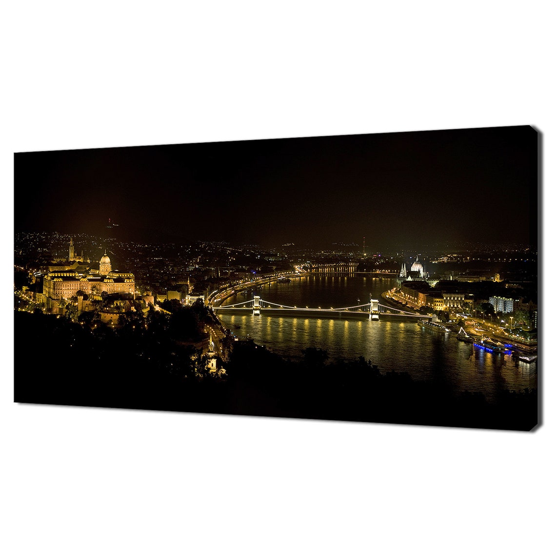 Budapest At Night Chain Bridge Royal Palace Danube Panorama Wall Art