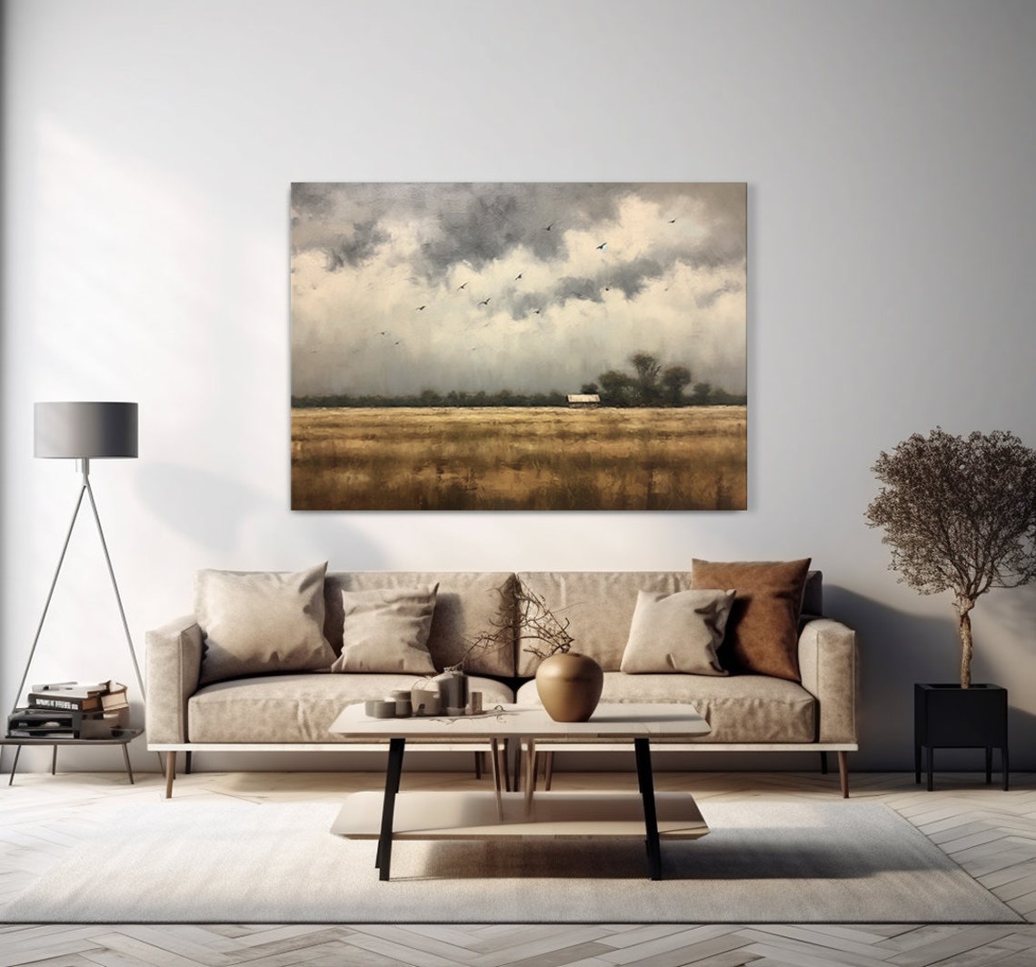 Storm Clouds Birds Over Golden Field With Distant Barn Vintage Poster - Image 4