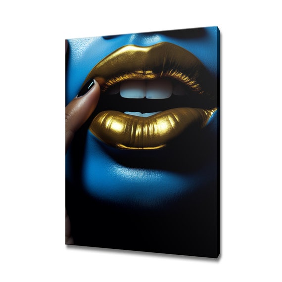 Golden Luxury Lips Model Woman Face Make Up Print Modern Design Home Decor Wall Art Picture Fashion Wall Art Print Gift For Her