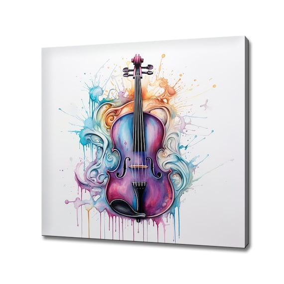 Purple Violin Watercolor Paint Splatter Music Instrument Art Poster