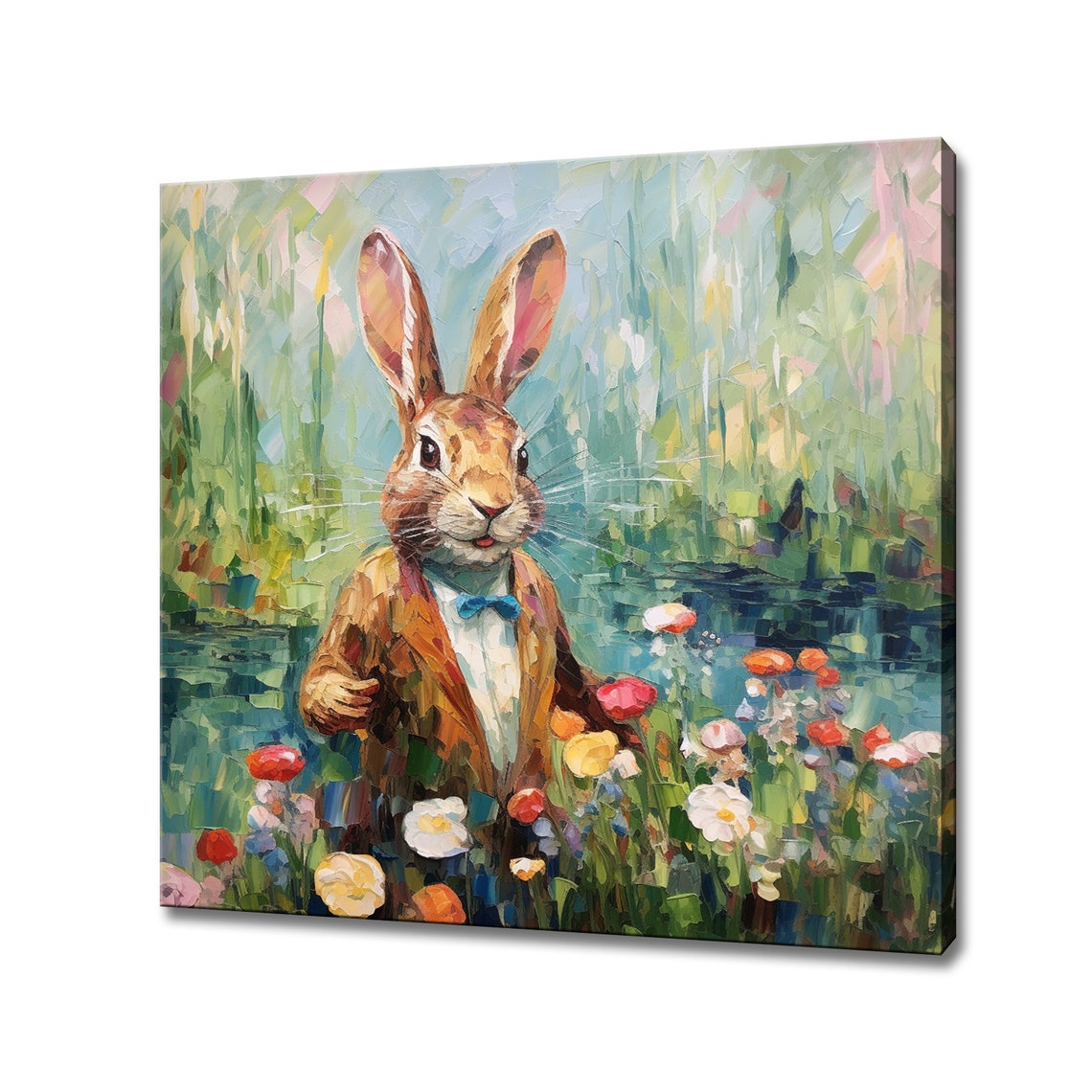 Rabbit Gentleman In Jacket Bow Tie Garden Flowers Painting Poster