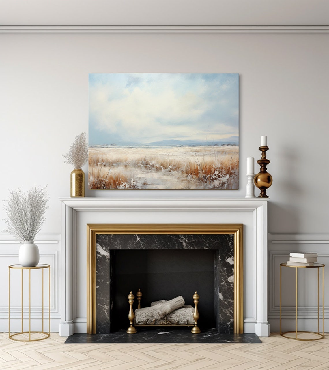 Frosty Winter Marsh Pale Sky Muted Grasses Serene Landscape Art Print - Image 3