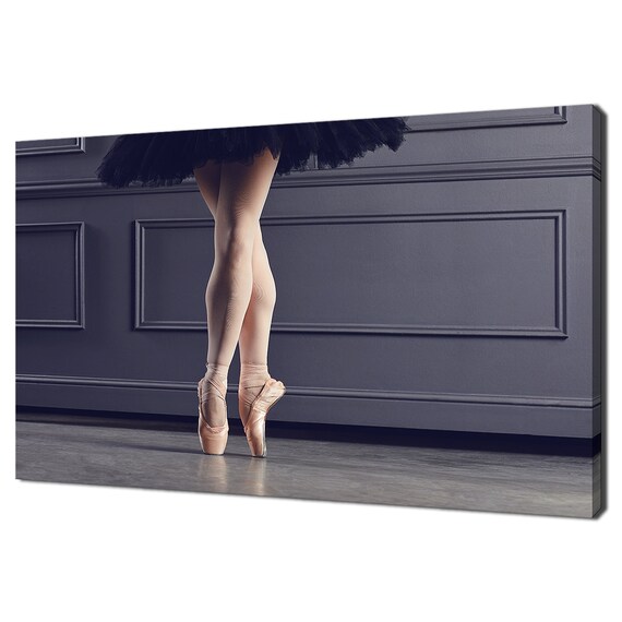 Ballerina Pointe Shoes Legs Black Tutu Dark Wall Elegant Dance Photo Print
