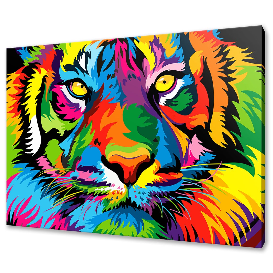 Rainbow Tiger Face Close Up Golden Eyes Pop Art Fierce Poster