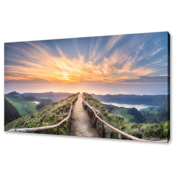 Mountain Landscape Sunset With Hiking Trail Modern Design Home Decor Print Wall Art Picture