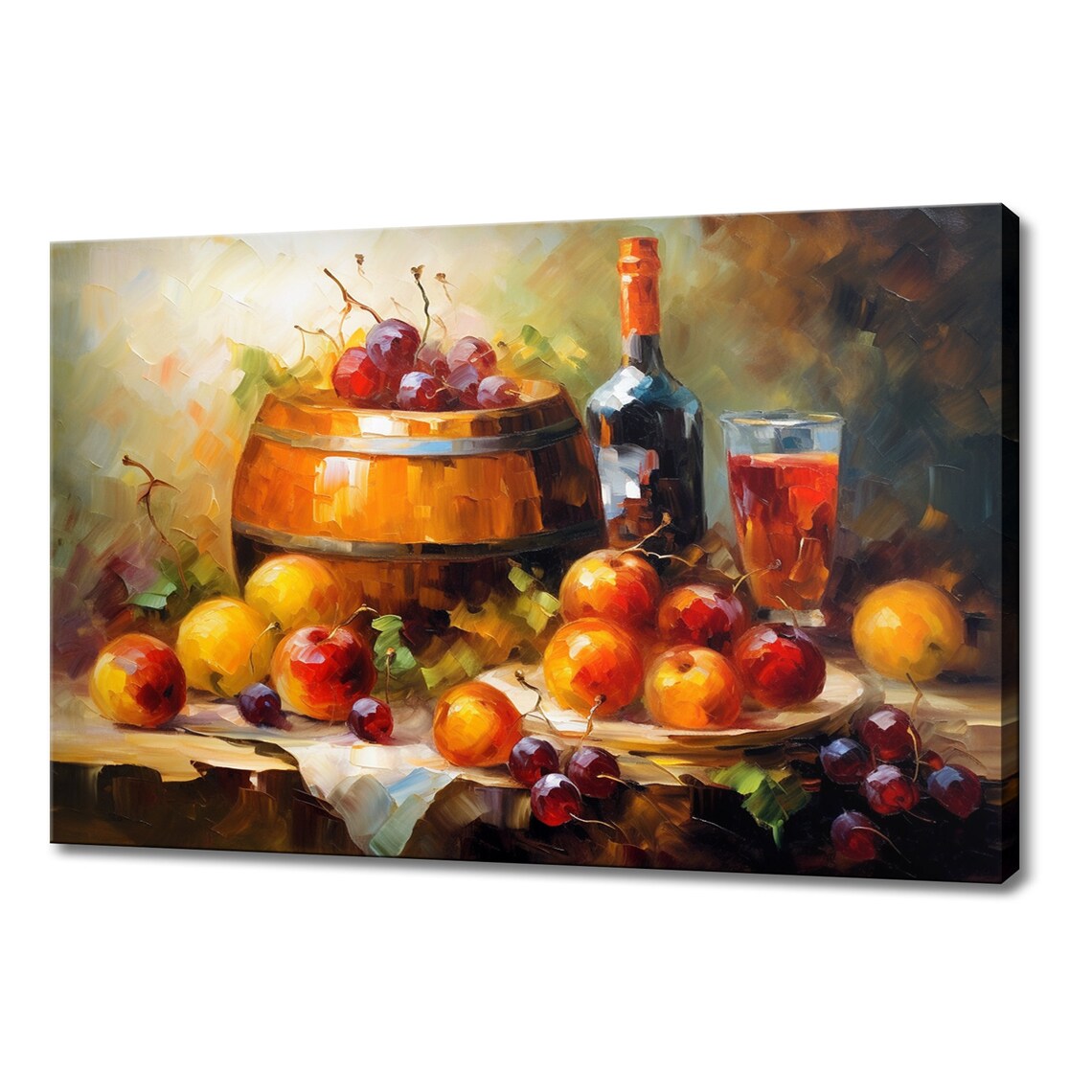 Wine Barrel Grapes Plums Still Life Oil Painting Style Art Poster