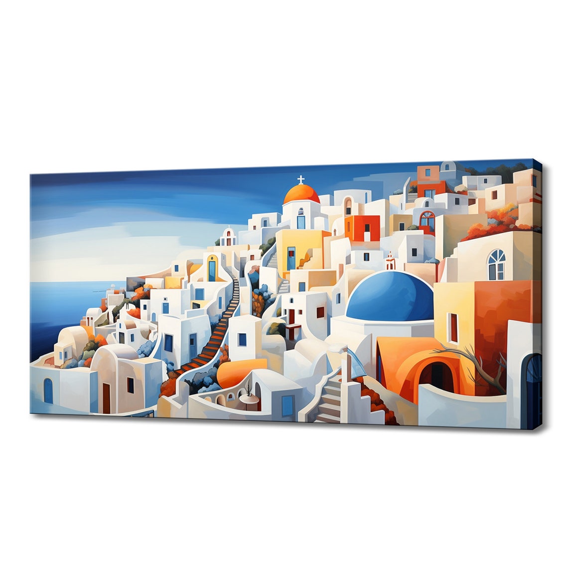 Santorini Greece Cubist White Village Blue Domes Cliffs Travel Poster