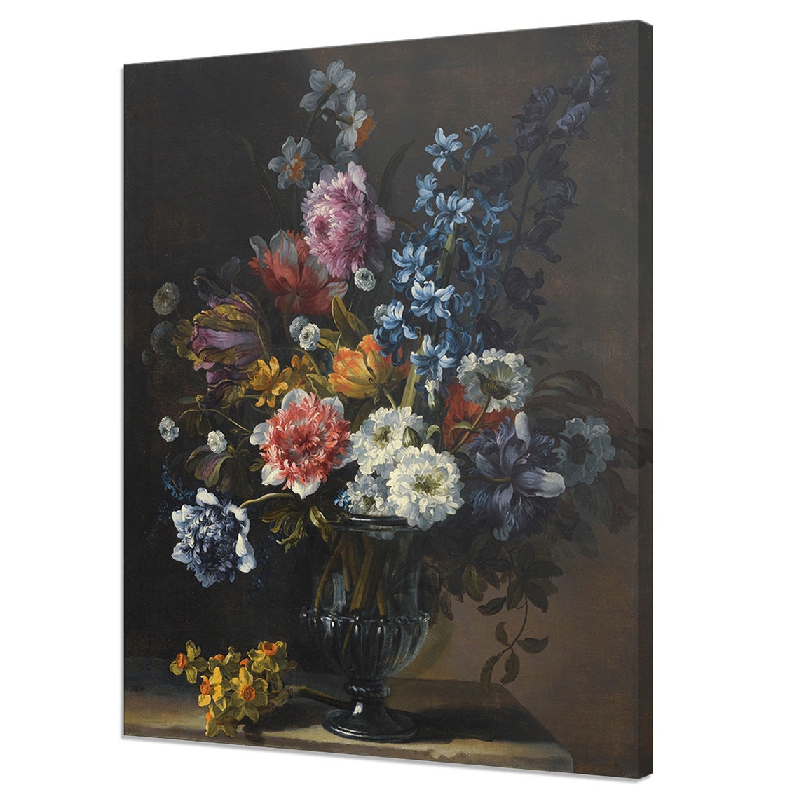 Still Life With Tulips Hyacinth And Other Flowers In Glass Vase Victorian Botanical Flowers Fine Art Vintage Oil Painting Print
