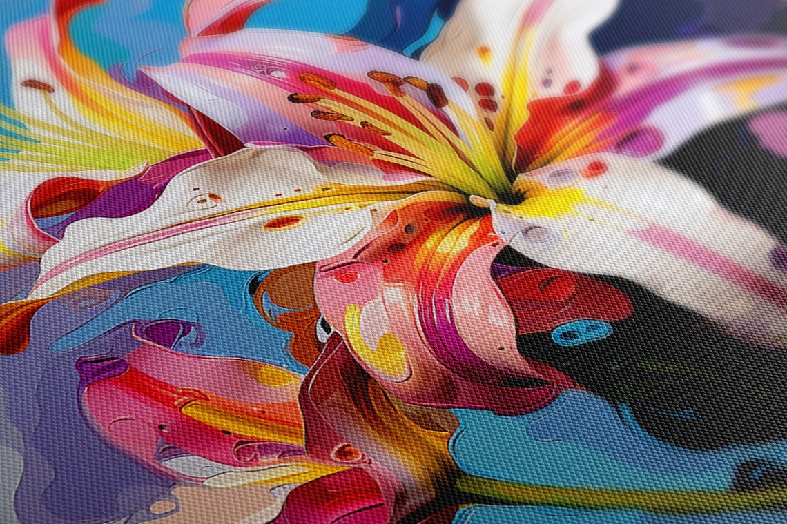 Striped Lily Stems Close Up Blue Purple Swirl Modern Floral Art Poster - Image 3