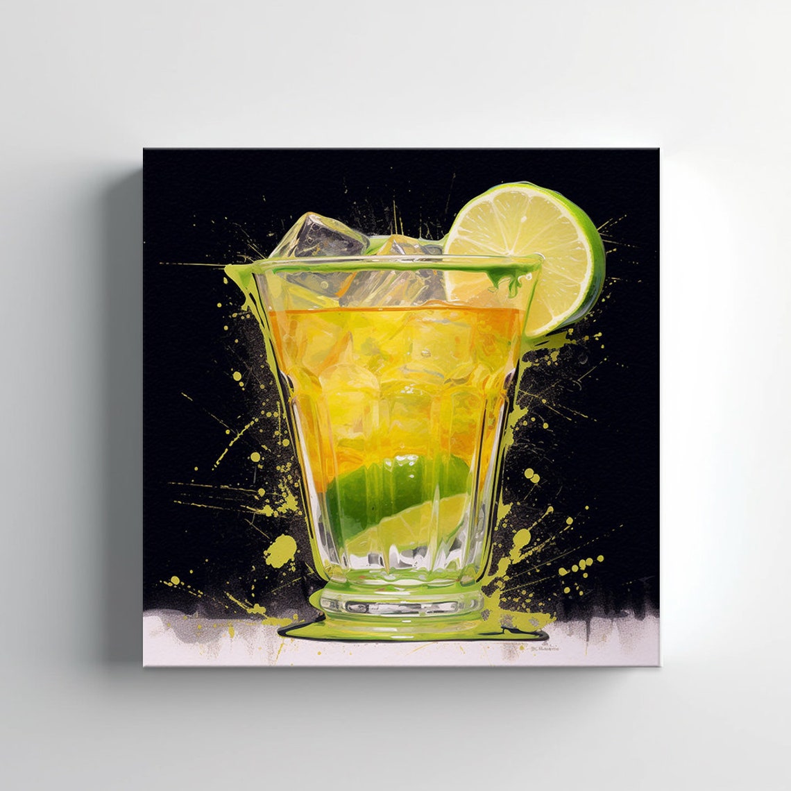 Golden Citrus Cocktail Lime Wheel Black Background Bar Art Poster - Image 3