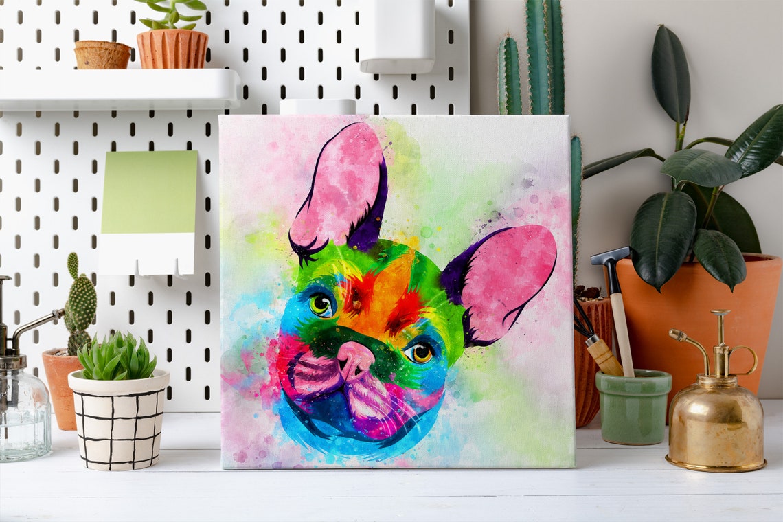 French Bulldog Rainbow Watercolor Playful Head Tilt Splash Poster - Image 2
