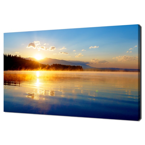 Landscape With Mountains And Lake At Dawn Modern Design Home Decor Print Wall Art Picture