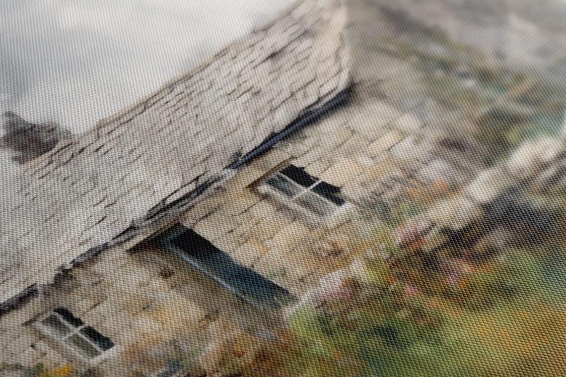 Stone Cottage Misty Meadow Dry Stone Wall Vintage Countryside Poster - Image 3