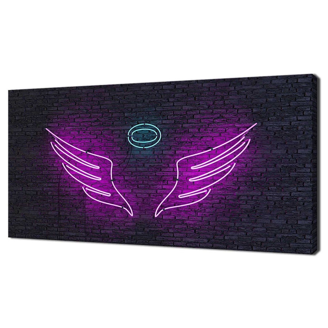Pink Neon Angel Wings Halo On Brick Wall Modern Light Art Wall Poster